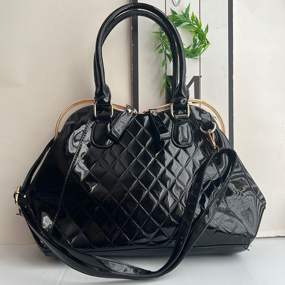 Handbags - black with gold tone handbag or crossbody bag